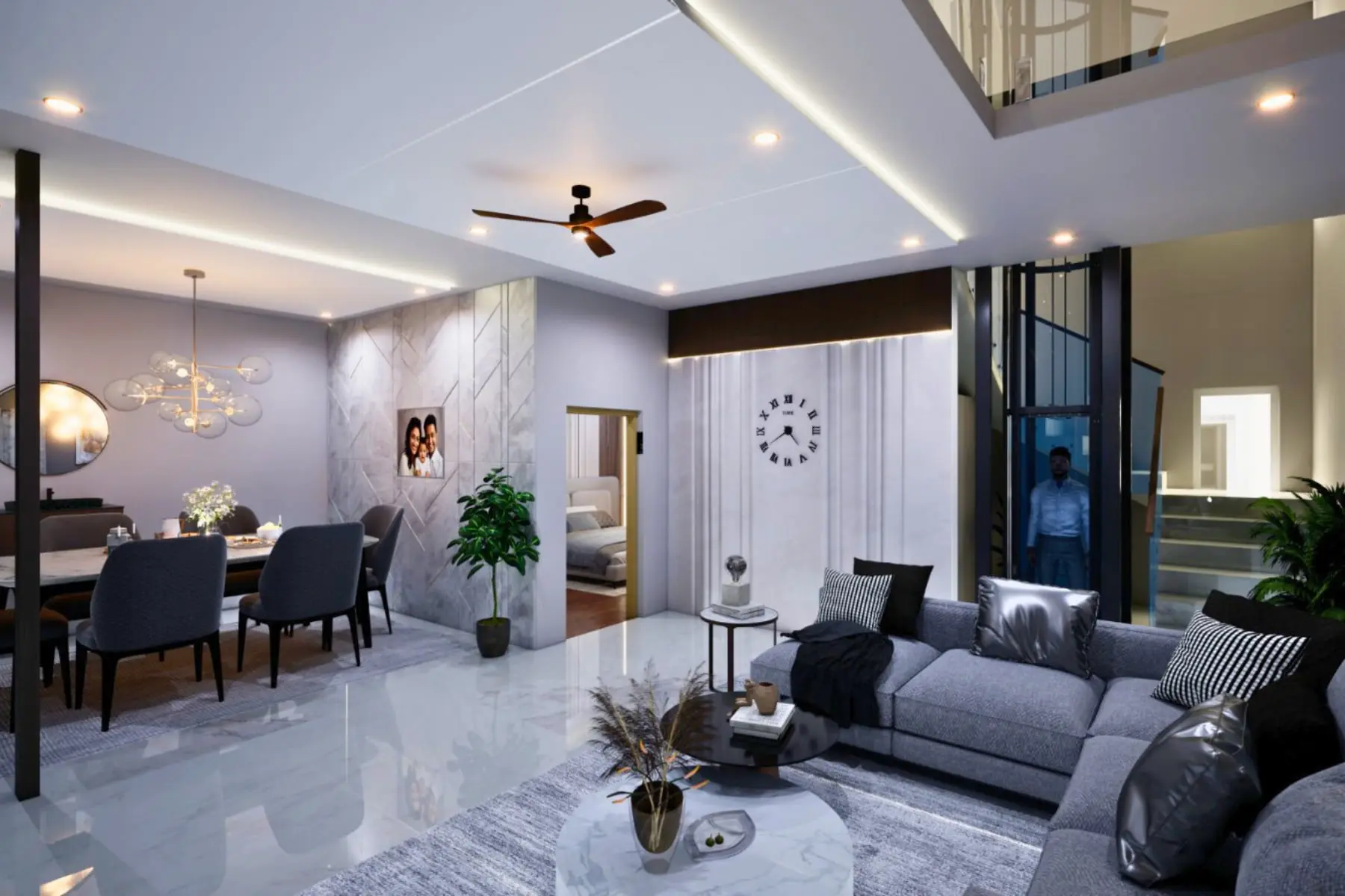 Inside living and entrance view of a 4BHK premium villa in Madhura Gardens, luxury villas for sale in Whitefield Bangalore by MarkON Homes