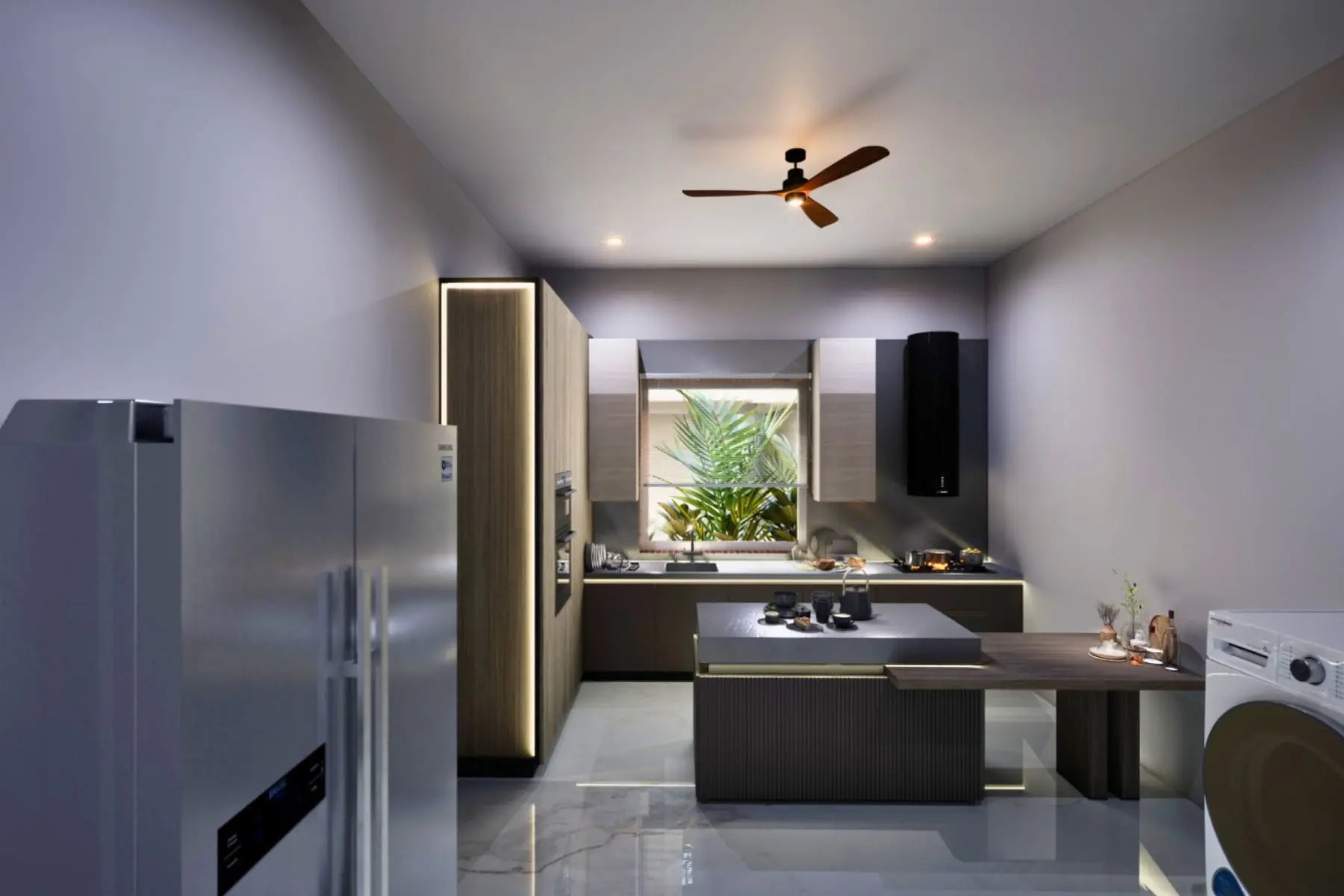 Kitchen and private garden view of Madhura Gardens 4BHK villa