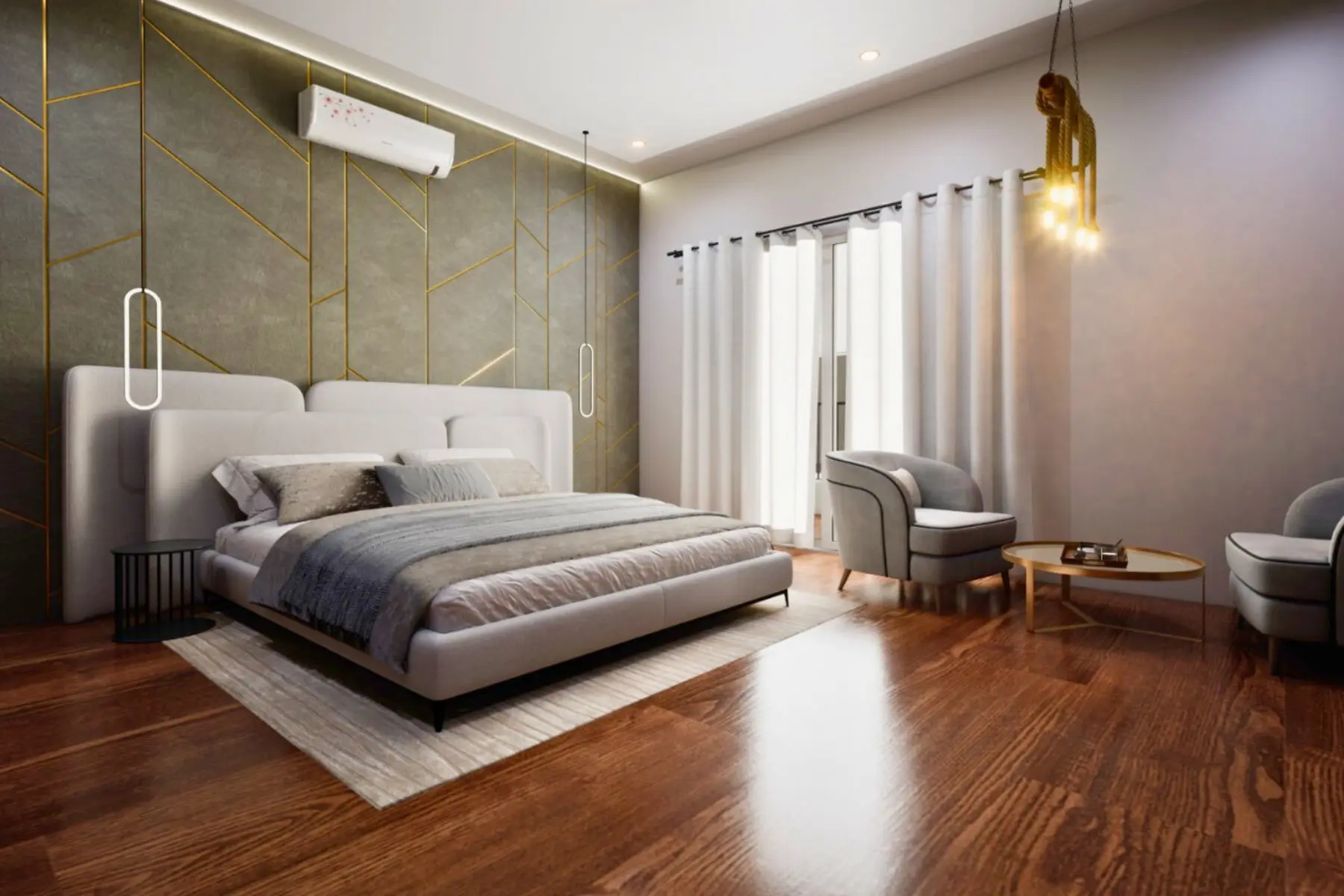Spacious Wooden floored Master bedroom of east-facing Madhura Gardens 4BHK villa