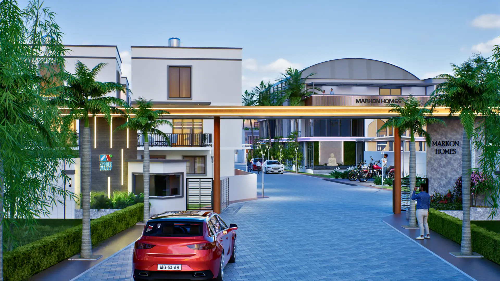 Entrance of Sportz Valley with villas and clubhouse at Sarjapur