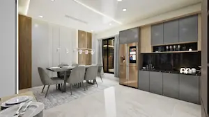 Open plan living and dining area in Sportz Valley villa