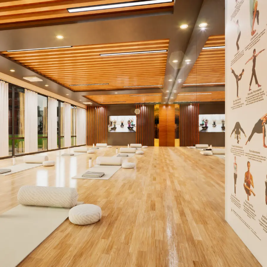 Premium indoor yoga studio at Sportz Valley clubhouse